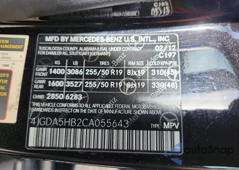 2012 Mercedes-Benz Ml 350 4Matic z USA, uszkodzony, nr VIN 4JGDA5HB2CA055643